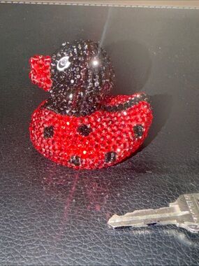 Crystal-Embellished Red & Black Rubber Duck